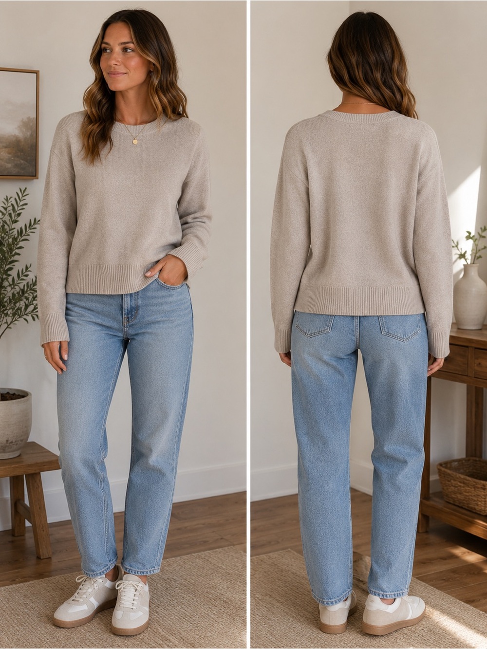 Rachel Zoe Neutral Light Beige Crewneck Sweater